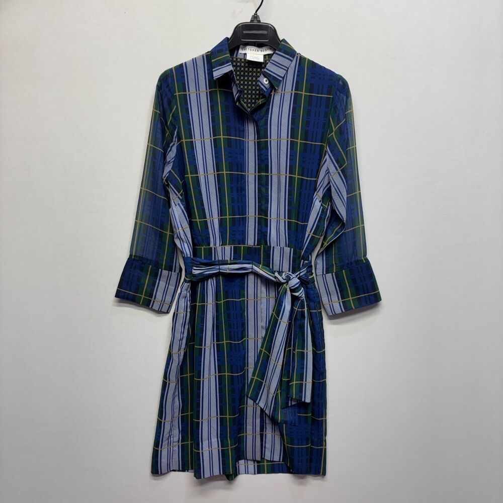 Gretchen Scott Women 3/4 Sleeve Shirt Dress Size Medium Plaid C122 -29